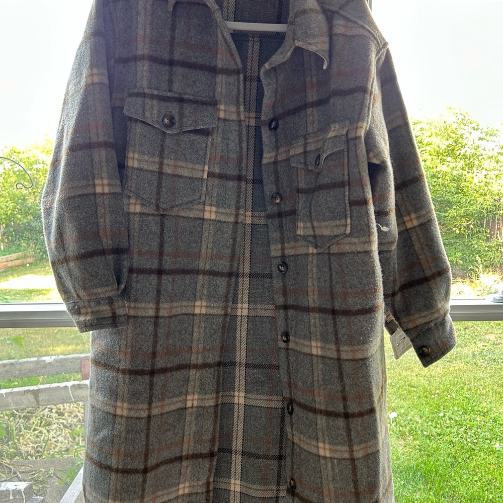 Plaid Wool Trench Coat